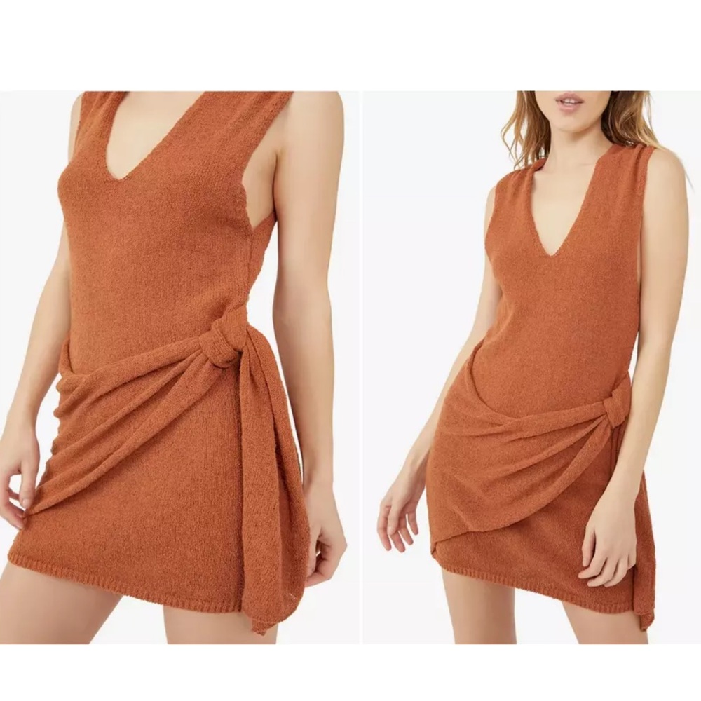 Free People Beach Poppy Sweater Sienna Brown Rust Mini Wrap Dress Coverup Small‎